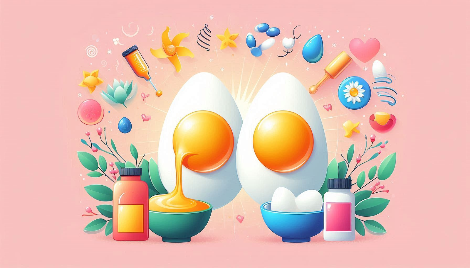 "A vibrant illustration showcasing the nutritional comparison of egg yolk and egg white, with icons representing their benefits for hair growth." Alt text: "Nutritional comparison of egg yolk and egg white for hair growth."