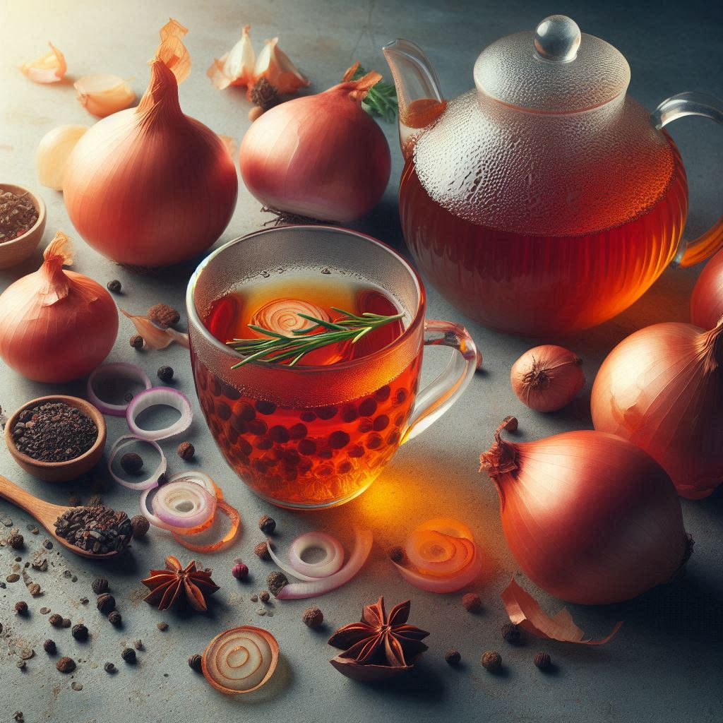 "Illustration highlighting the powerful health benefits of drinking onion tea."