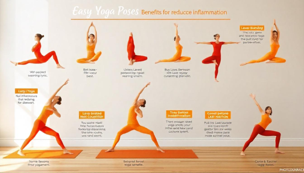 "10 easy yoga poses to reduce inflammation illustration."