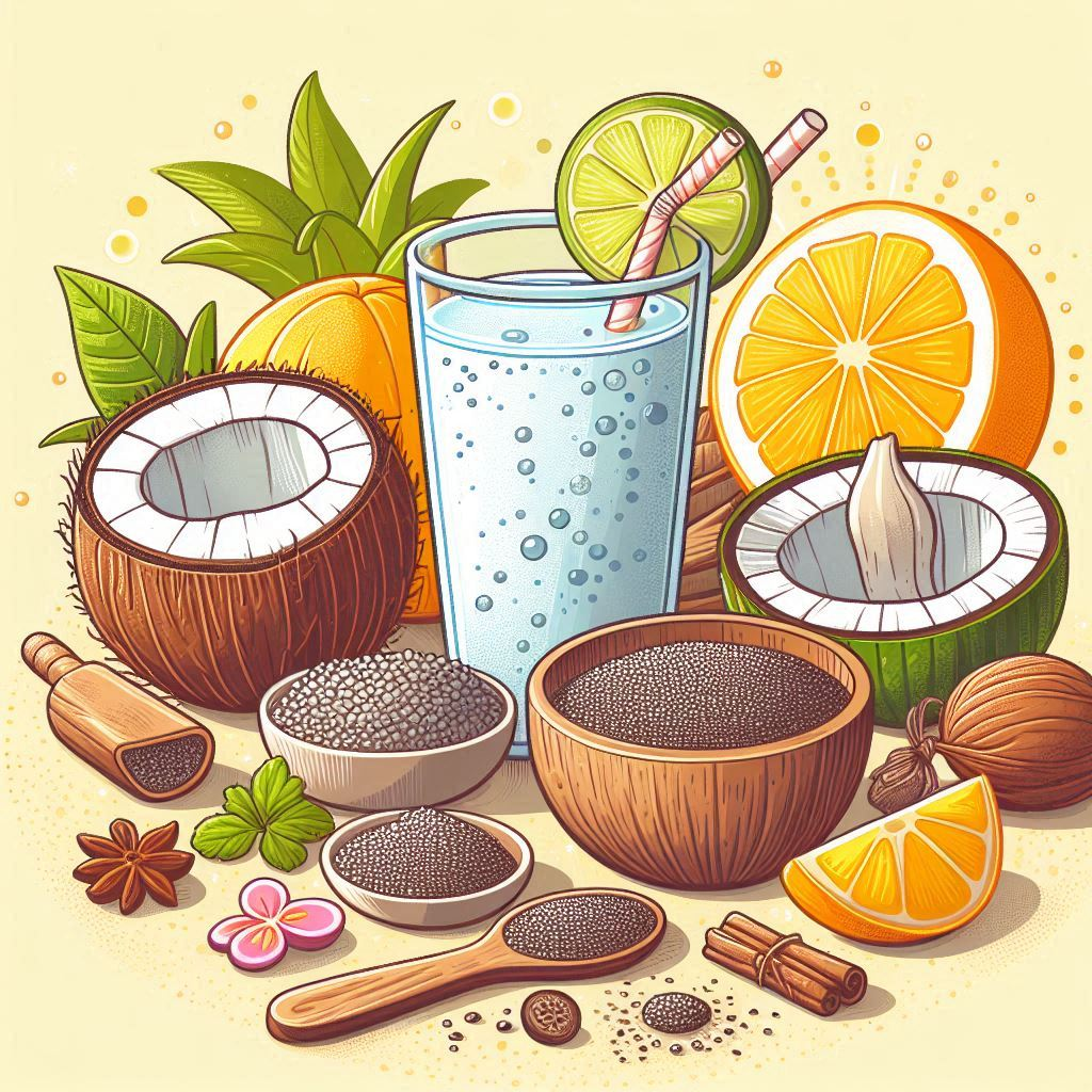 "Illustration of the benefits of soaking chia seeds in coconut water based on detailed article outlines."